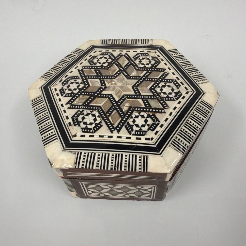 Mother of Pearl Jewelry Hexagon Handmade Inlaid Mother of Pear Trinket Box